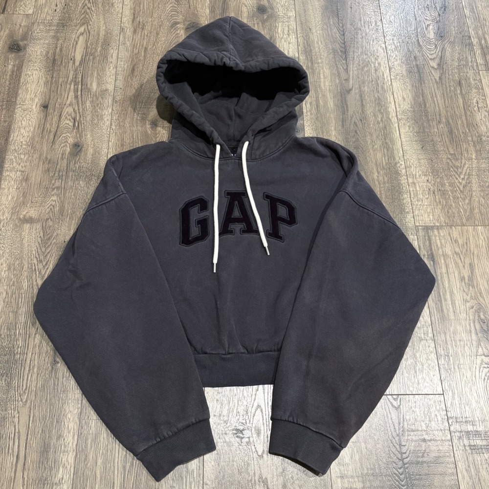 Gap Hoodie Womens Small Moonless Night Black Cropped Pullover Logo HO21 Good